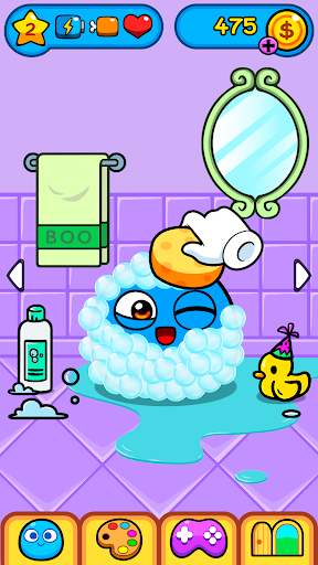Boo taking a bubble bath in the app